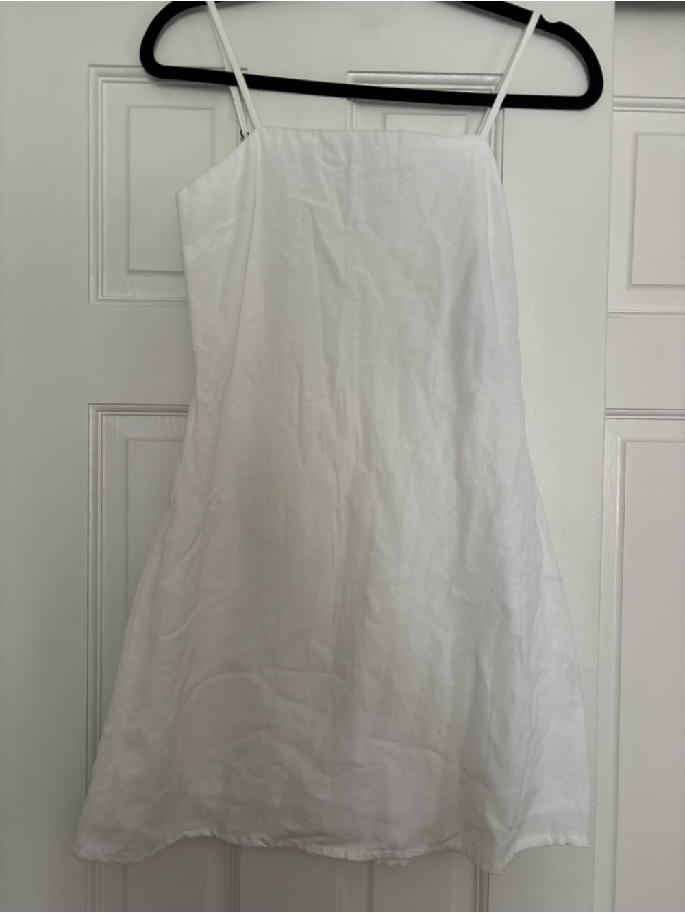 Simple White Linen Like Spaghetti Strap A-Line Dress